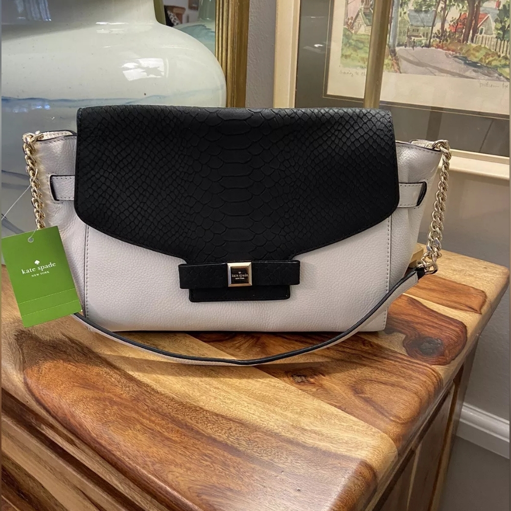 NWT Kate Spade Black/white Leather Shoulder